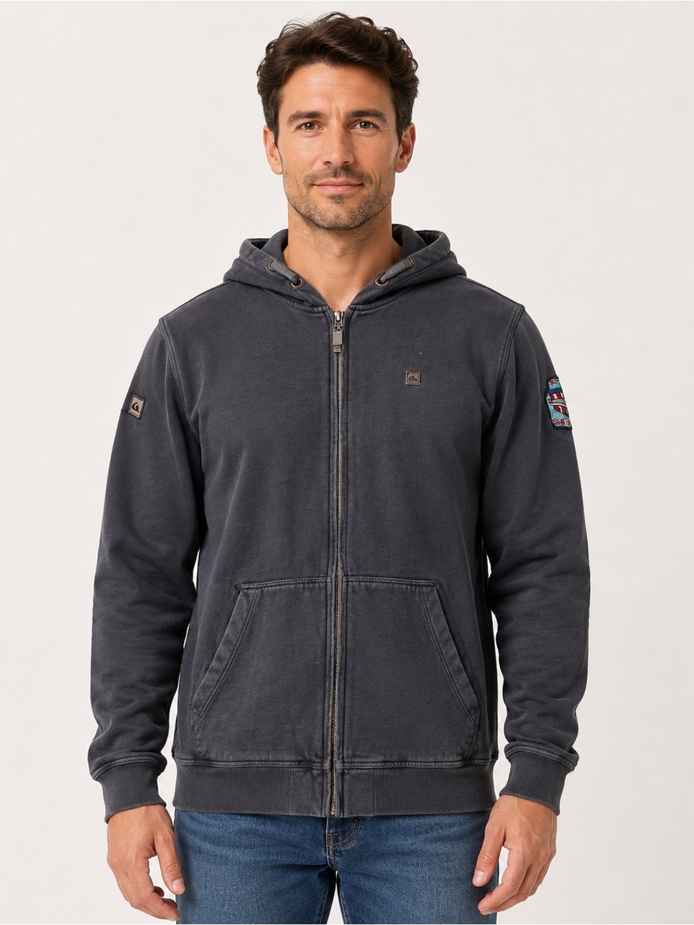 Quicksilver Men's Dark Blue Zip-Up Hooded Sweater Jacket